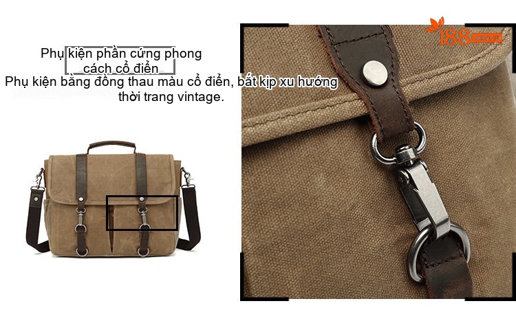 Túi Đeo Chéo Vải Canvas Nam Nữ Túi Đựng Máy Ảnh Một Bên Vai Da Thật Màu Nâu, Xanh Rêu, Xám, Đen... chi tiết 12