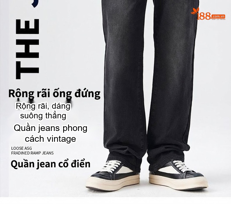 Quần Jean Nam Ống Đứng Dáng Rộng Phong Cách Mỹ Wash Bụi Màu Xanh chi tiết 29