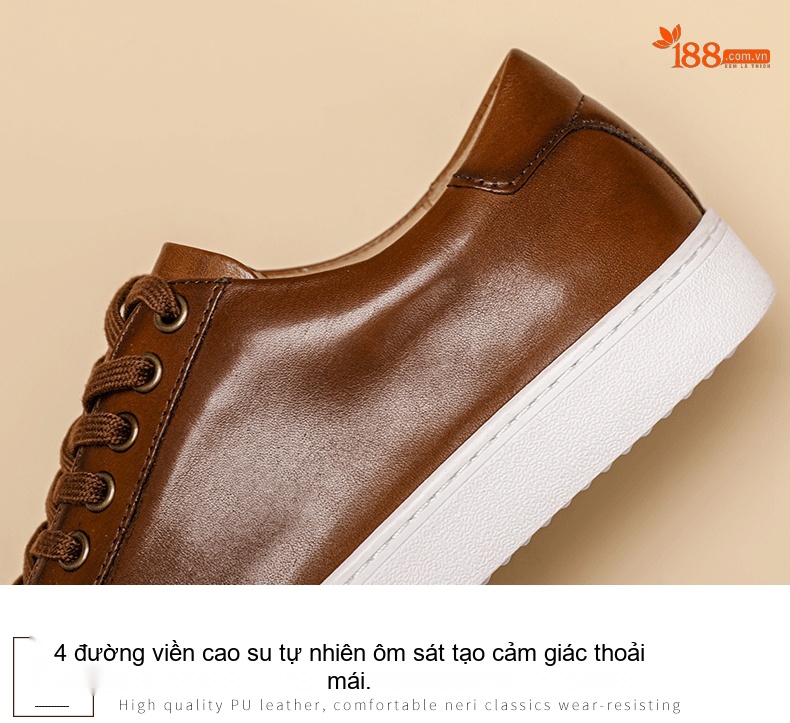 Giày Da Nam Da Bò Kiểu Anh Cổ Điển Chiều Cao Đế Khoảng 3cm Màu Trắng, Nâu chi tiết 7