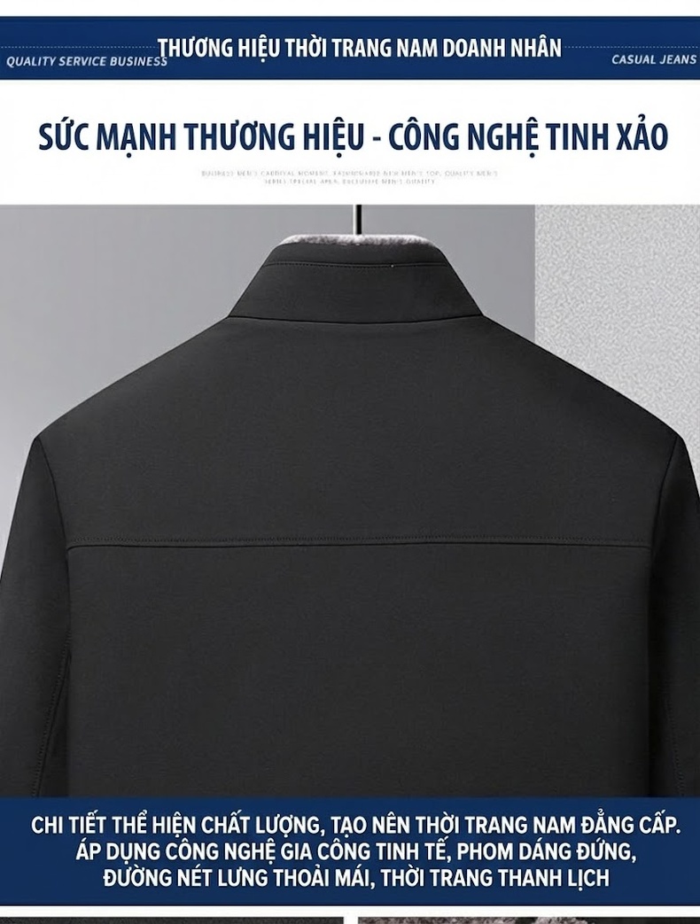 Áo Khoác Lót Lông Cổ Trụ Dày Dặn Chống Gió Cho Bố Màu Đen chi tiết 8