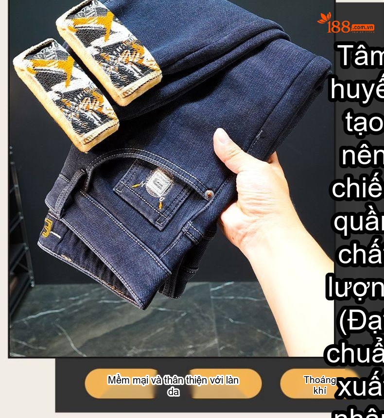 Quần Jean Nam Ống Đứng Co Giãn Thoải Mái Lót Lông Màu Đen, Xanh Đậm chi tiết 9
