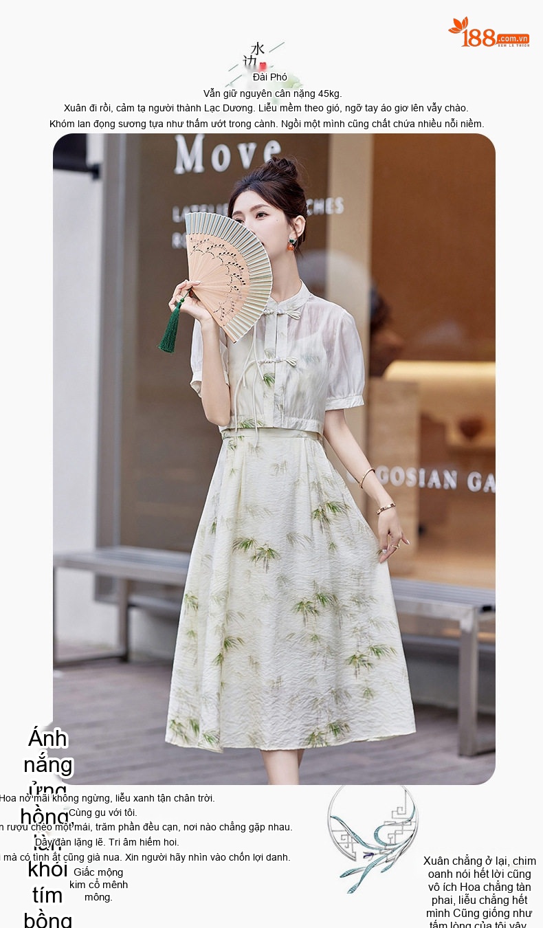 Váy Bộ Quốc Phong Trung Hoa Cách Tân Nữ Thiết Kế Khóa Cài Thanh Lịch Phong Cách Nhỏ Nhắn Màu Trắng, Hồng chi tiết 6