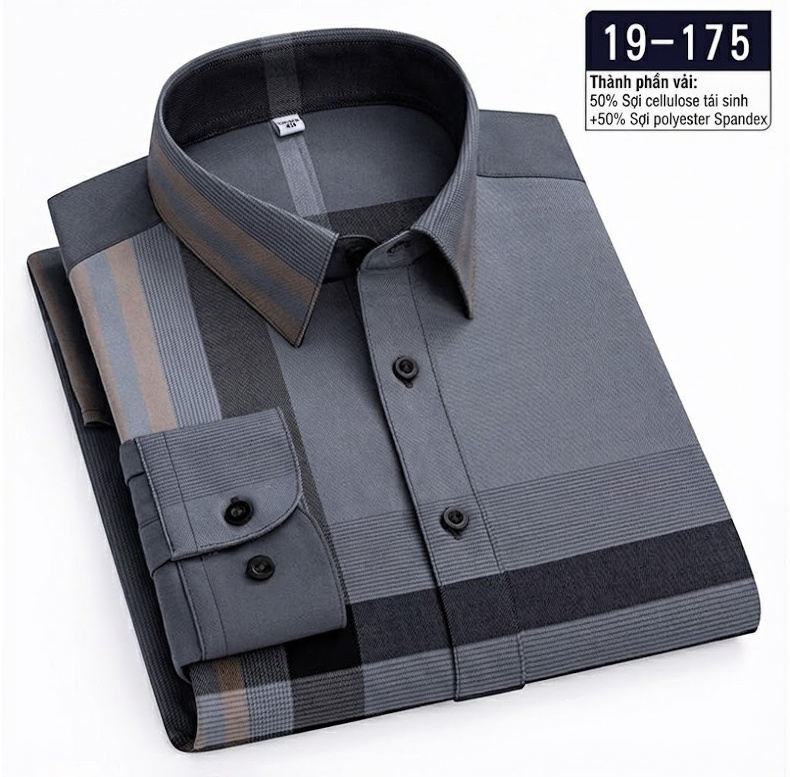 Áo Sơ Mi Dài Tay Nam Sợi Tre Họa Tiết Kẻ Caro Màu Xám, Nâu, Đen, Xanh Navy... chi tiết 8
