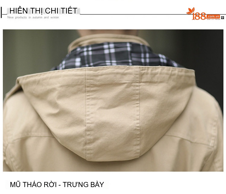 Áo Khoác Gió Nam Cotton Dáng Rộng Dáng Dài Vừa Nhiều Túi Màu Be, Nâu, Xanh Rêu, Đen... chi tiết 22