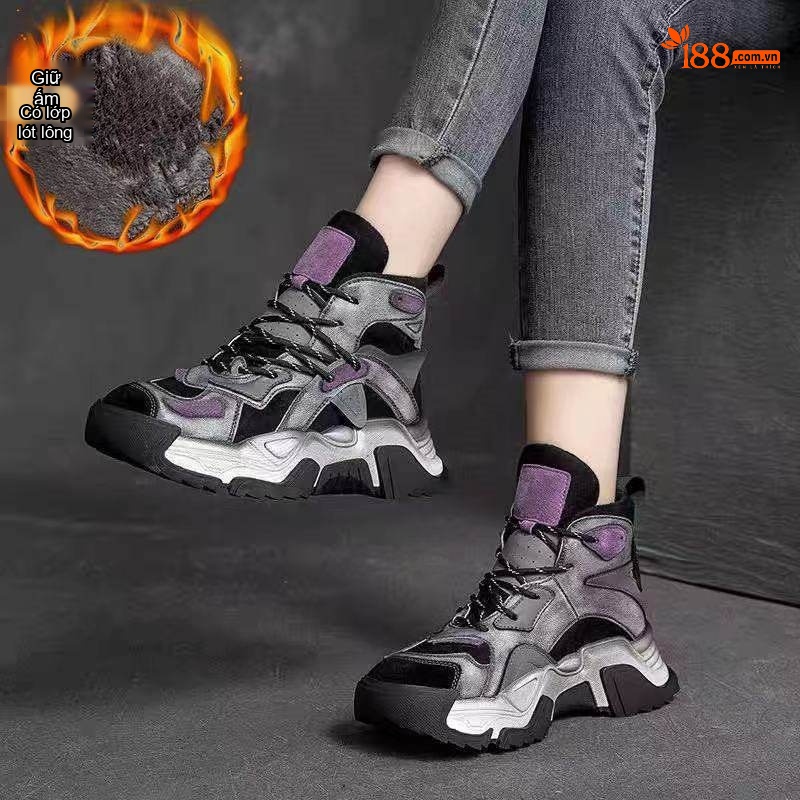 Giày Martin Nữ Dây Rút Đế Dày Màu Nâu, Xám, Đen, Tím Chiều Cao Đế Khoảng 5cm