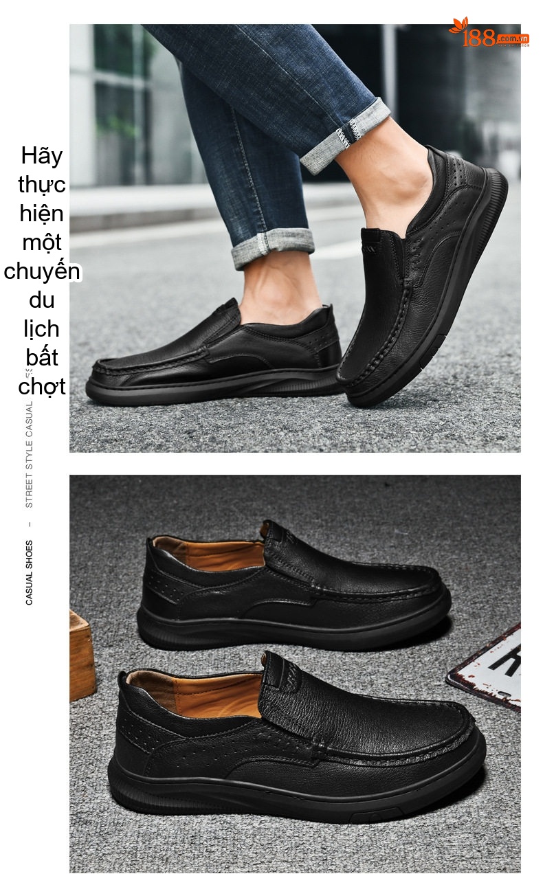 Giày Lười Nam Da Bò Mùa Hè Thoải Mái Chiều Cao Đế Khoảng 3cm Màu Nâu, Đen chi tiết 5