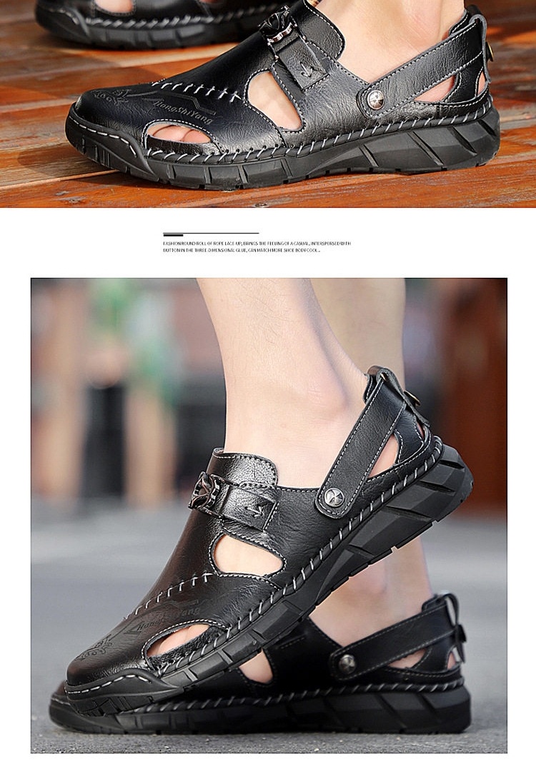 Sandal Nam Da Thật Xỏ Ngón Thoáng Khí Chiều Cao Đế Khoảng 3cm Màu Nâu, Đen chi tiết 20