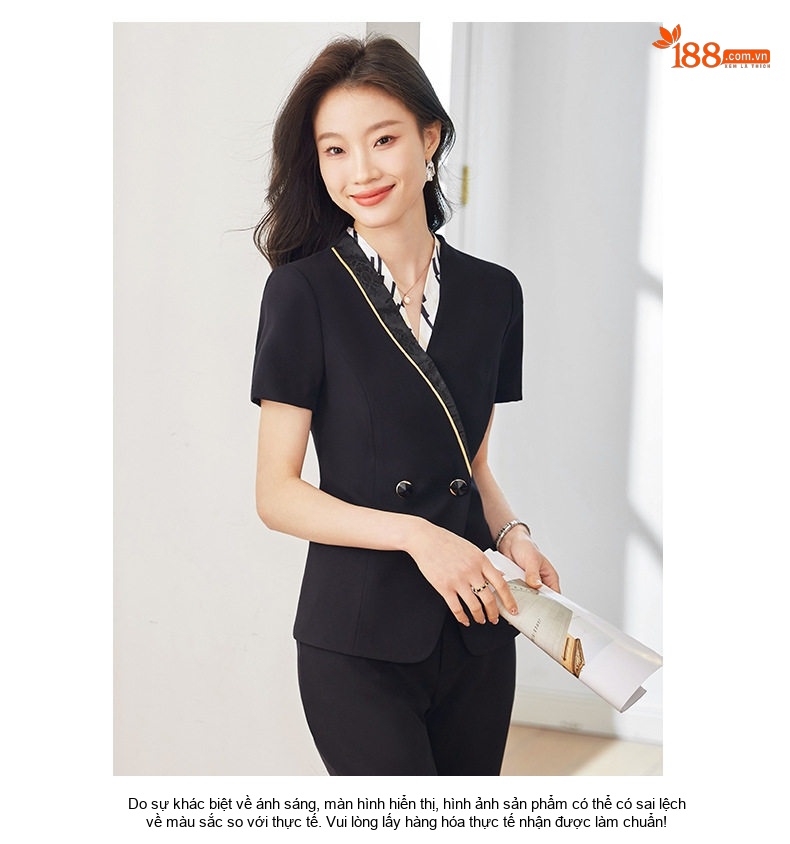 Bộ Vest Nữ Tay Ngắn Mỏng Mùa Hè Phong Cách Công Sở Thanh Lịch Màu Đen, Xanh Than chi tiết 22