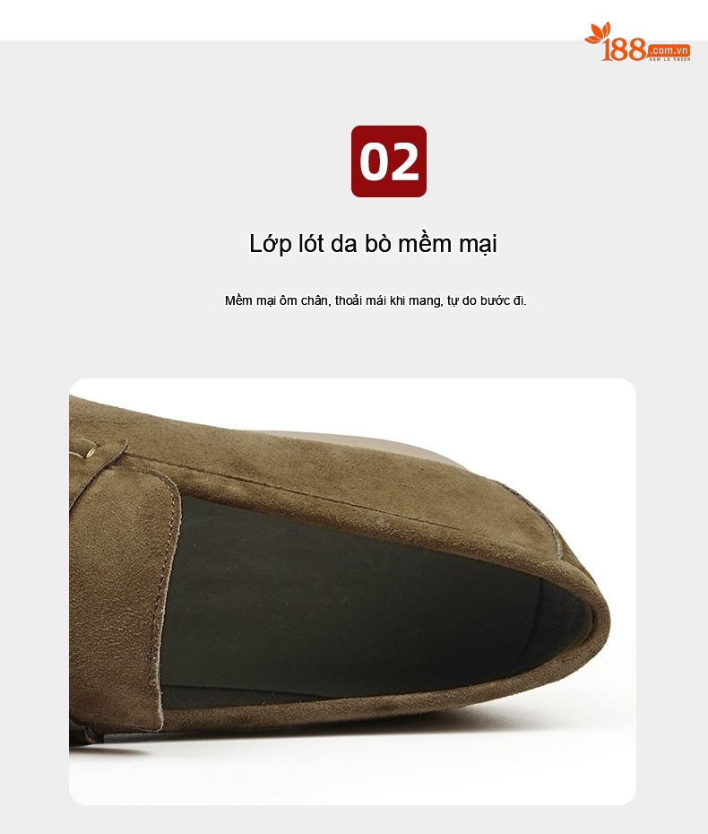 Giày Lười Nam Da Lộn Da Bò Chiều Cao Đế Khoảng 3cm Màu Đen, Xám, Nâu chi tiết 8