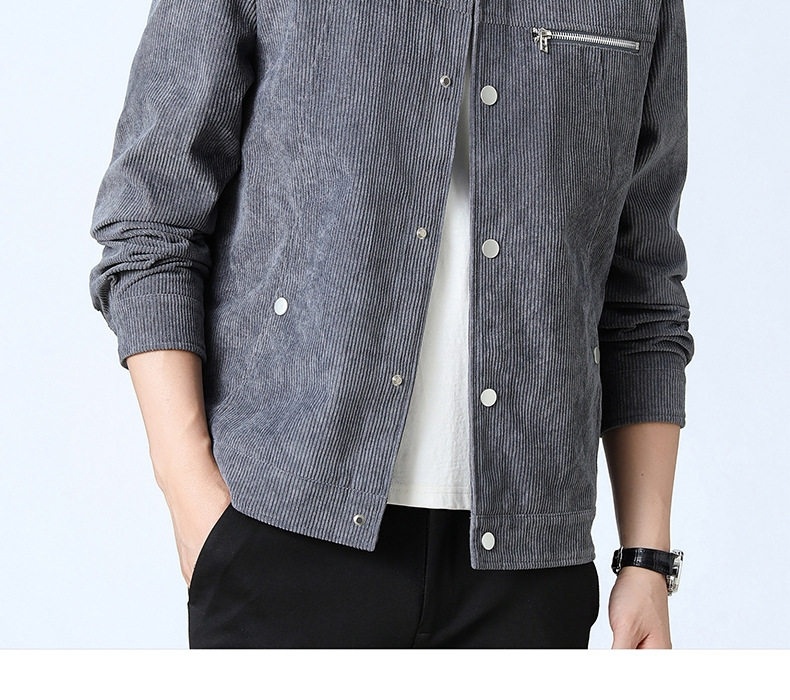 Áo Khoác Nhung Tăm Nam Cổ Bẻ Dáng Bomber Lót Lông Màu Đen, Xanh Rêu, Xám, Nâu chi tiết 10