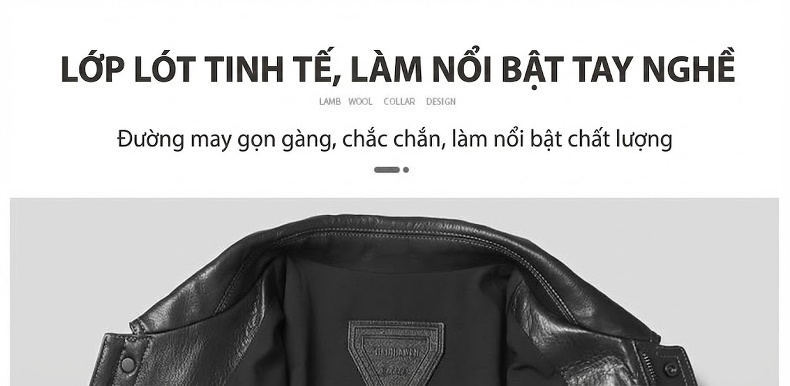 Áo Khoác Da Cừu Nam Cao Cấp Dáng Ngắn Cổ Bẻ Thời Trang Màu Đen chi tiết 7
