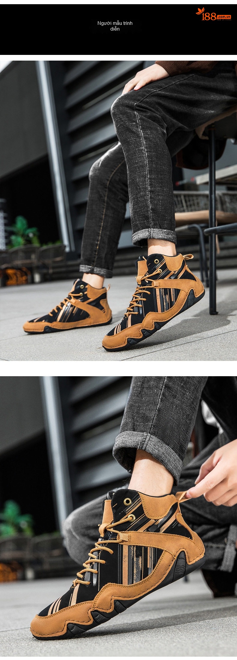 Giày Boot Martin Nam Cao Cổ Phong Cách Casual Chiều Cao Đế Khoảng 3cm Màu Đen, Nâu, Xám chi tiết 9