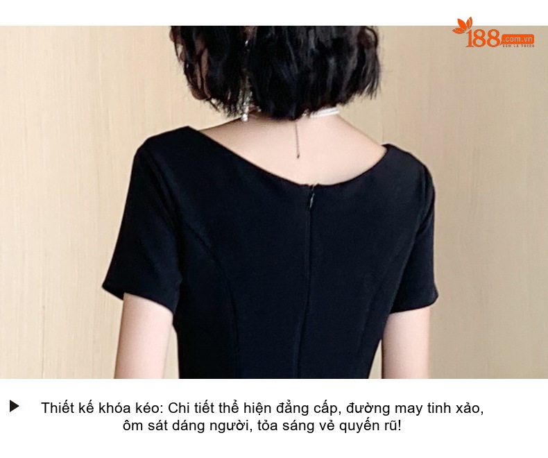 Váy Đầm Dạ Hội Đuôi Cá Dáng Dài Qua Gối Phong Cách Thanh Lịch Màu Đen, Đỏ, Trắng chi tiết 13
