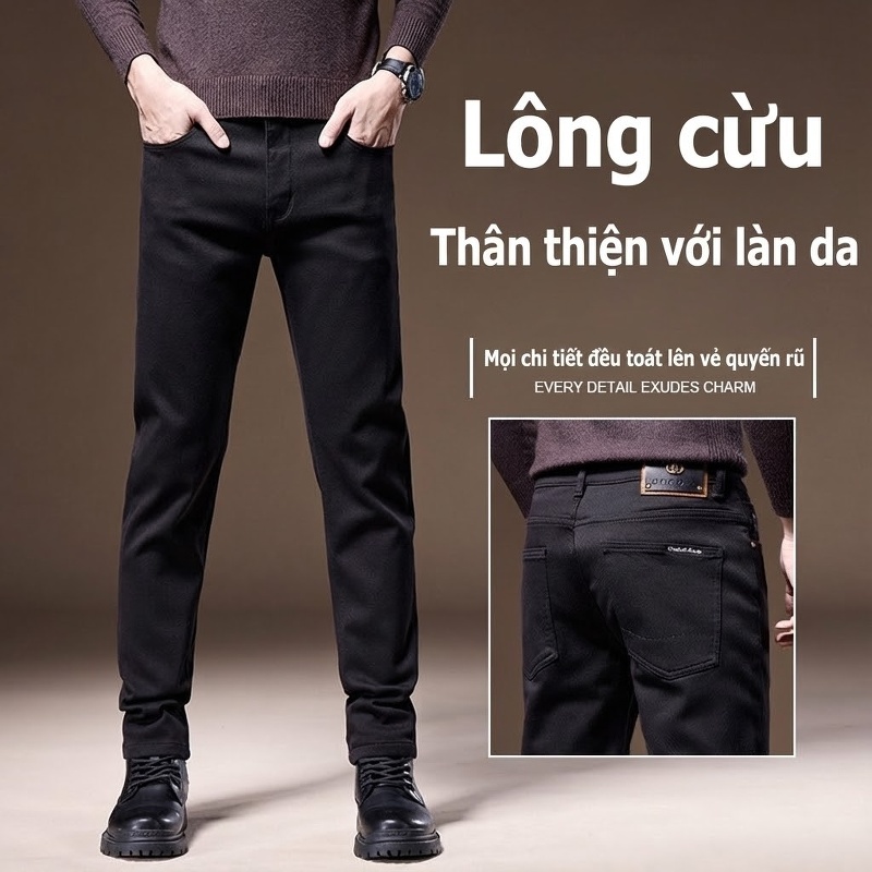 Quần Jean Nam Ống Đứng Co Giãn Nhẹ Kiểu Dáng Ôm Vừa Vặn Màu Đen, Xanh Đen chi tiết 8