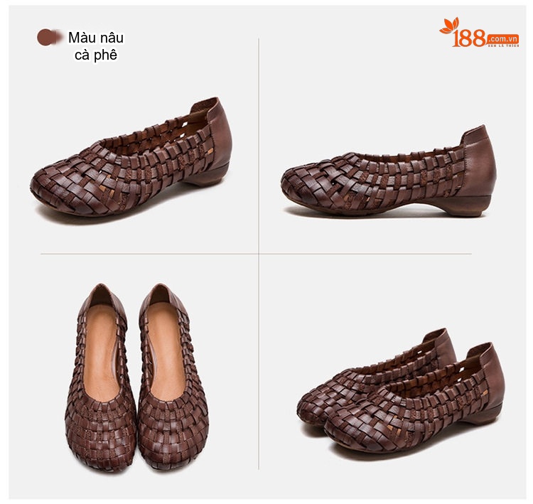 Dép Bệt Nữ Da Bò Đan Lưới Thủ Công Đế Cao 3cm - 4cm Màu Nâu, Vàng chi tiết 18