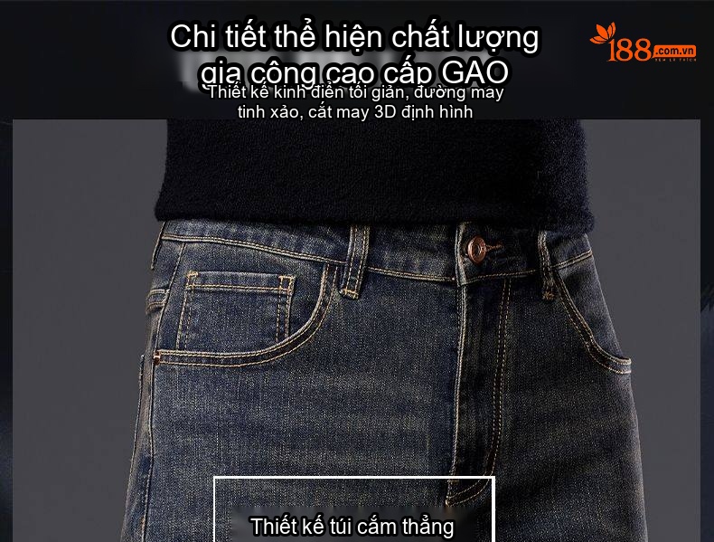 Quần Jean Nam Ống Suông Rộng Co Giãn Phong Cách Retro Màu Xanh Denim chi tiết 6