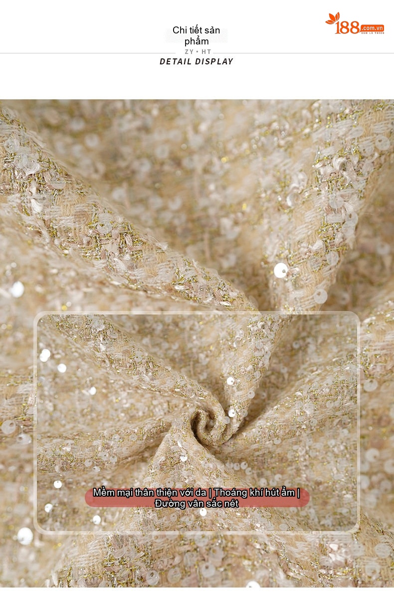 Áo Khoác Dạ Tweed Nữ Thiết Kế Dáng Ôm Thêm Lông Dày Dặn Phong Cách Tiểu Thư Màu Vàng Kem chi tiết 3