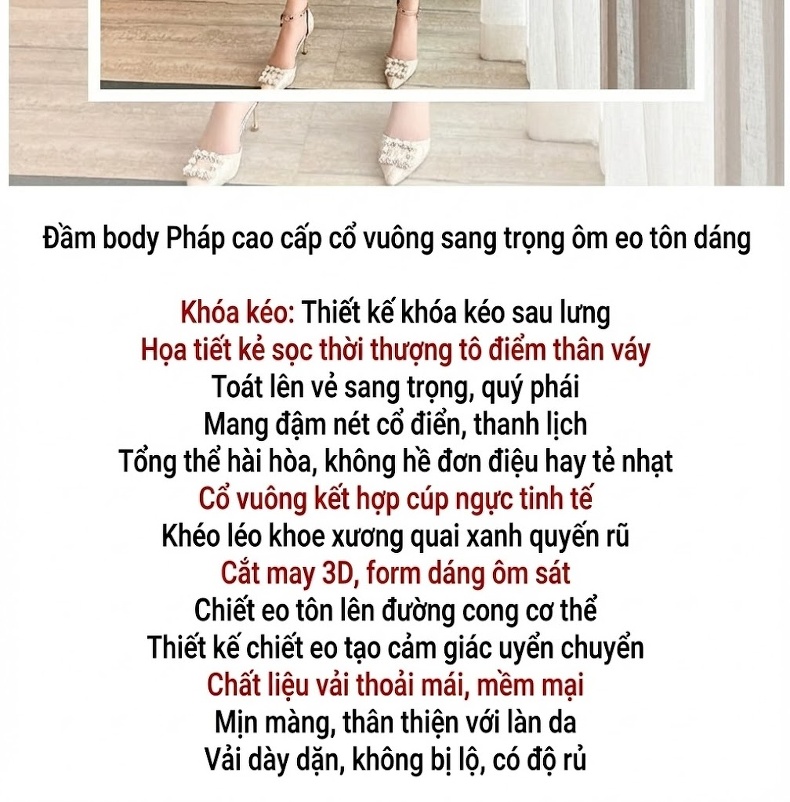 Váy Ôm Body Nữ Cổ chữ Vuông Tay Bồng Dáng Dài Phong Cách Pháp Cổ Điển Thanh Lịch Màu Đen chi tiết 2