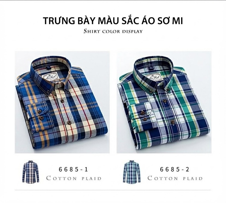 Áo Sơ Mi Tay Dài Nam Cotton Kẻ Caro Thời Trang Công Sở Hàng Ngày Màu Xanh, Đen, Đỏ, Xám... chi tiết 8