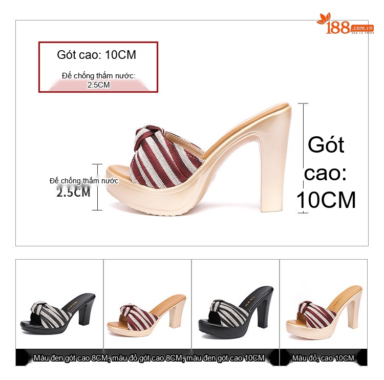 Dép Sục Nữ Quai Ngang Đế Xuồng Chiều Cao Đế Khoảng 8cm Màu Kem Sọc Đỏ, Đen Sọc Trắng chi tiết 3