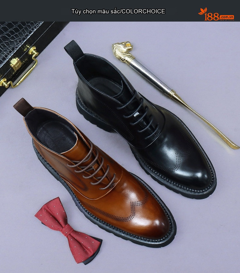 Giày Boot Martin Nam Da Bò Cao Cổ Phong Cách Anh Quốc Chiều Cao Đế Khoảng 3.5cm Màu Đen, Nâu chi tiết 2