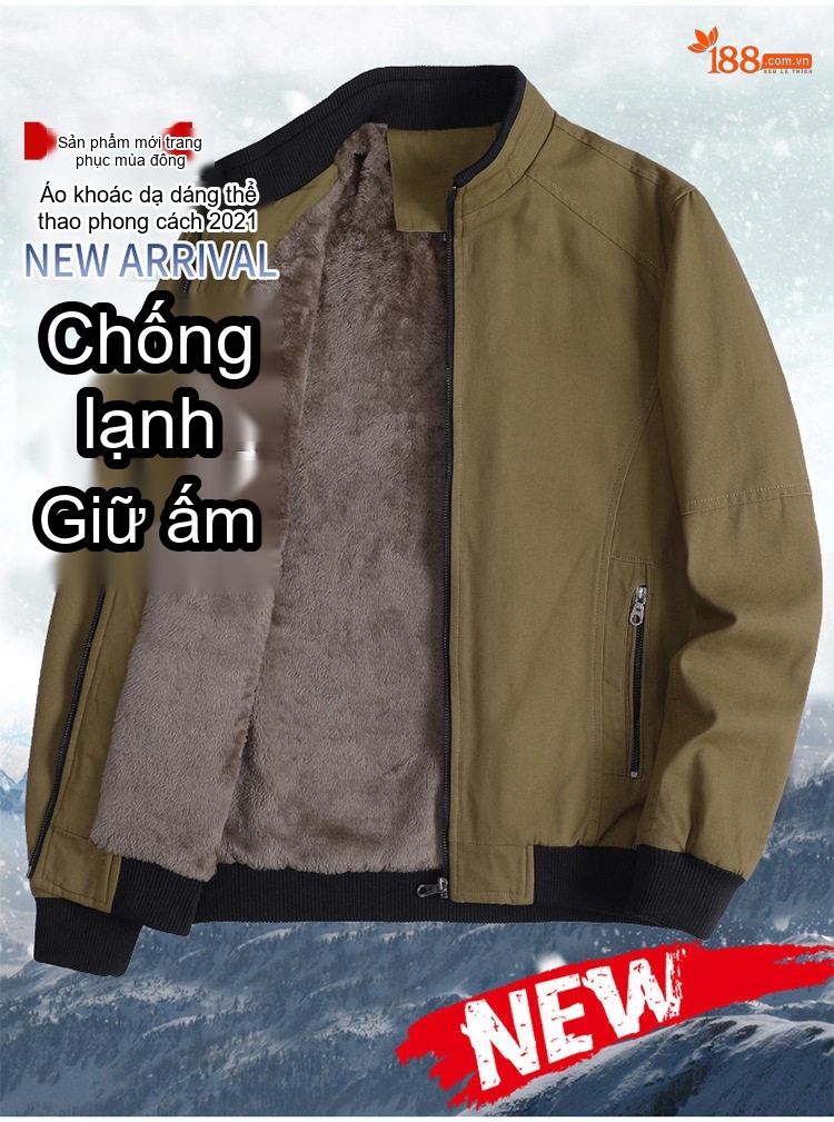 Áo Khoác Nam Dáng Bomber Lót Lông Dày Dặn Phong Cách Hàn Quốc Màu Xanh, Đen, Đỏ... chi tiết 1
