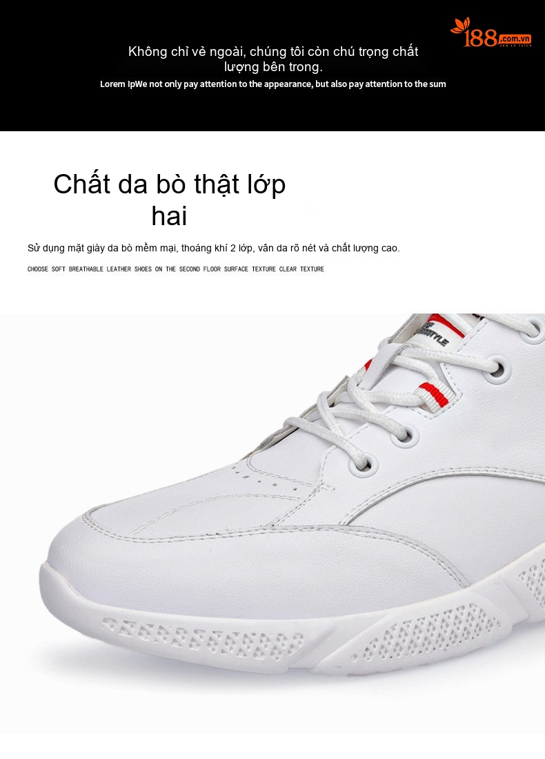 Giày Thể Thao Nam Da Bóng Chiều Cao Đế 5cm Màu Trắng, Đen chi tiết 12