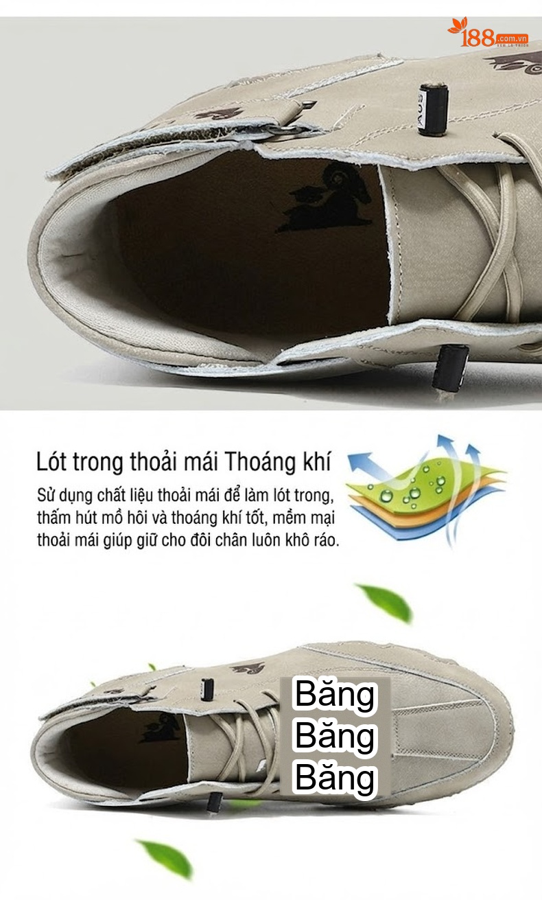 Giày Boot Martin Nam Cổ Cao Da Mờ Chiều Cao Đế Khoảng 3cm Màu Be, Nâu, Xám, Đen chi tiết 9