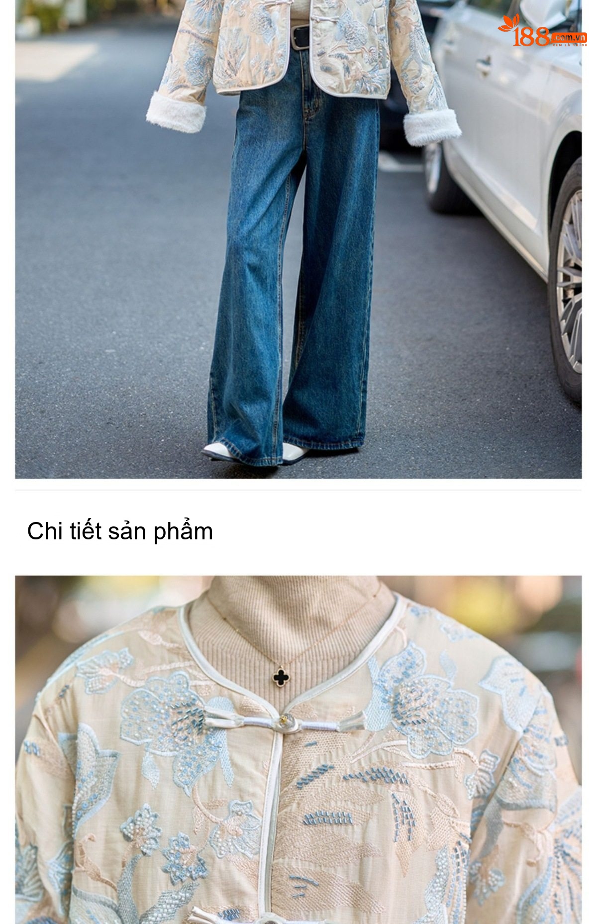 Áo Khoác Phao Nữ Ngắn Tay Bồng Phong Cách Cổ Điển Nhẹ Nhàng Màu Kem, Xanh chi tiết 24