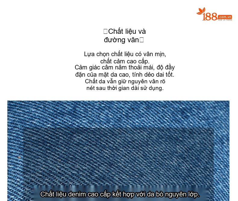 Túi Xách Tay Nữ Vải Jean Da Thật Thiết Kế Nhỏ Gọn Màu Xanh, Nâu chi tiết 12