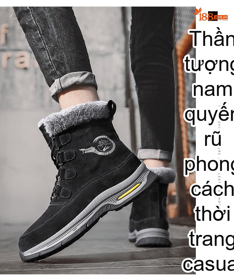 Giày Boot Nam Cổ Cao Da Mờ Lót Lông Chiều Cao Đế Khoảng 3cm Màu Đen, Xám, Xanh Rêu chi tiết 14