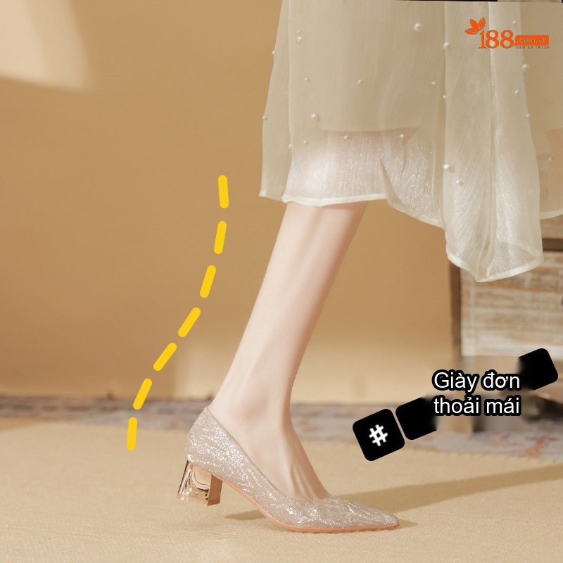 Giày Cao Gót Nữ Mũi Nhọn Chiều Cao Đế Khoảng 5cm Quai Trong Suốt Màu Trắng