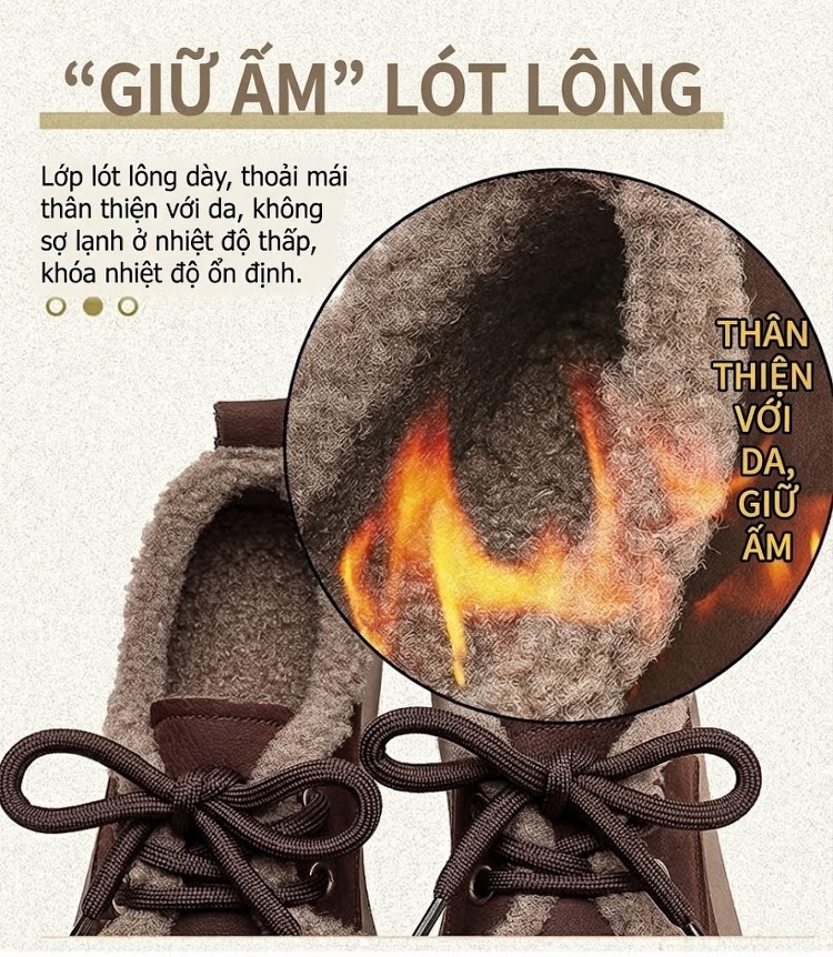 Giày Cotton Nữ Buộc Dây Lót Lông Chiều Cao Đế Khoảng 3cm Màu Nâu, Vàng chi tiết 6