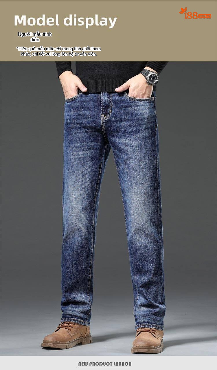 Quần Jean Nam Ống Đứng Co Giãn Vừa Vặn Phong Cách Retro Màu Xanh Denim chi tiết 24