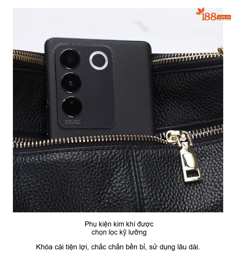 Túi Đeo Vai Nữ Da Bò Lớp Đầu Thời Trang Màu Đen chi tiết 15