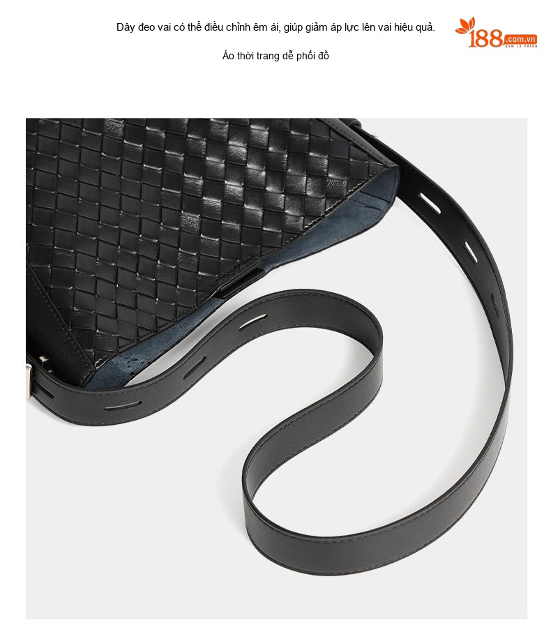 Túi Đeo Chéo Nữ Da Bò Thời Trang Đan Dây Phong Cách Thanh Lịch Màu Đen, Kem chi tiết 20