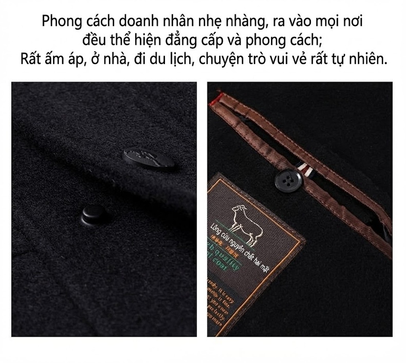 Áo Khoác Nam Lông Cừu Hai Mặt Có Lót Lông Vũ Tháo Rời Dáng Ngắn Màu Xám, Đen chi tiết 6