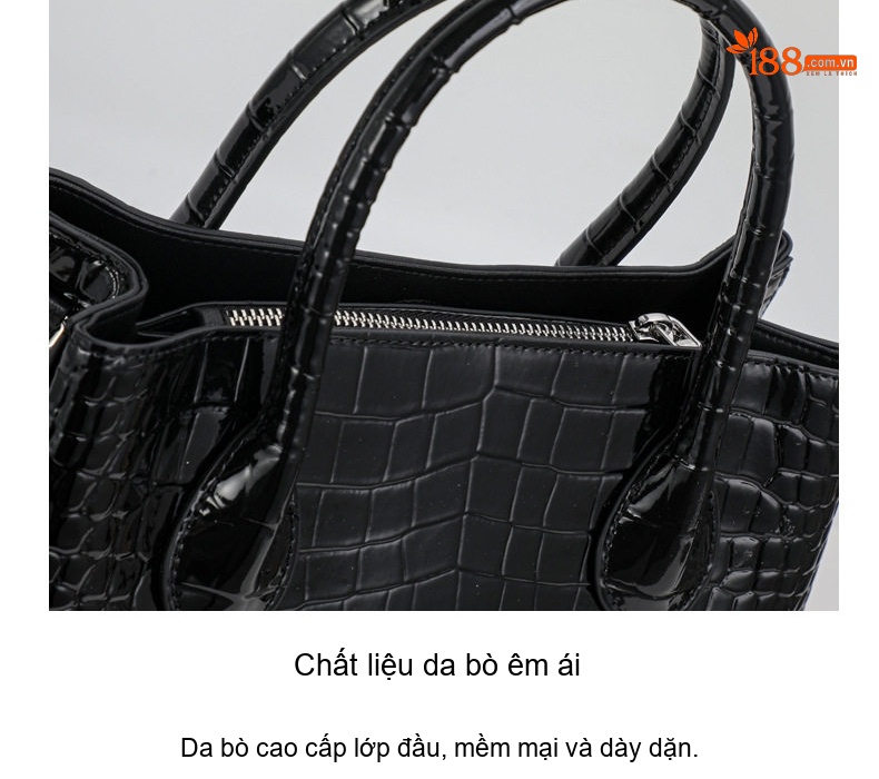 Túi Tote Nữ Da Bò Dập Vân Cá Sấu Đeo Vai Đựng Vừa A4 Công Sở Màu Đen chi tiết 15
