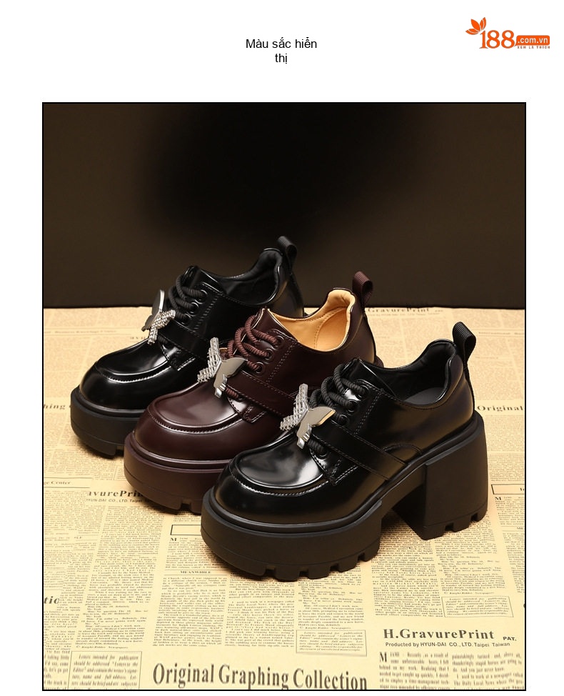 Giày Loafer Nữ Da Bóng Đế Cao Gót 8cm Màu Đen, Nâu chi tiết 20