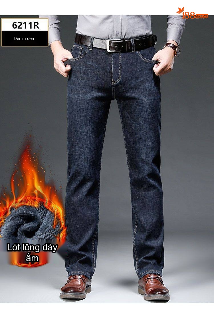 Quần Jean Nam Ống Đứng Lót Lông Dày Dặn Màu Xanh Dương chi tiết 25
