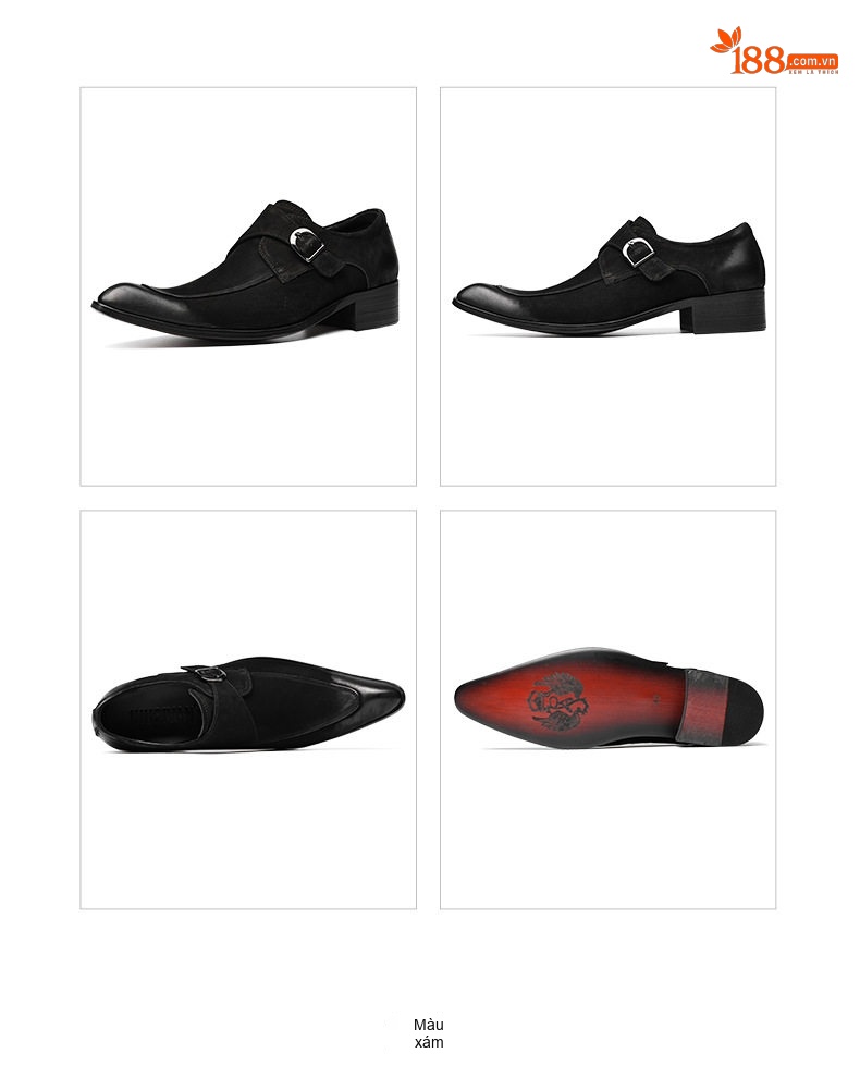 Giày Monkstrap Khóa Cài Nam Da Bò Lộn Chiều Cao Đế Khoảng 3cm Màu Đen, Xám chi tiết 10