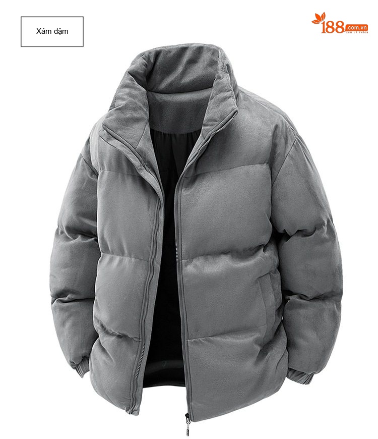 Áo Khoác Cotton Nam Nữ Cổ Trụ Dáng Rộng Màu Đen, Nâu, Xám chi tiết 22