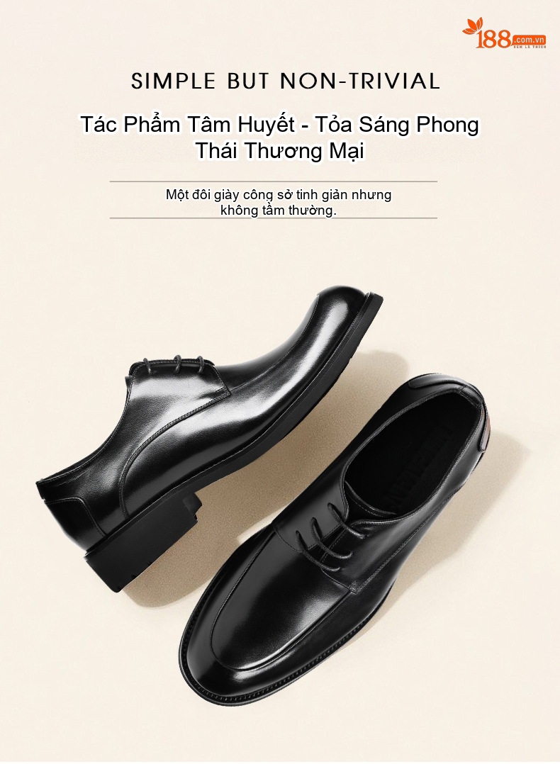 Giày Tây Buộc Dây Nam Da Bò Đầu Tròn Chiều Cao Đế Khoảng 3cm Màu Đen, Nâu chi tiết 1