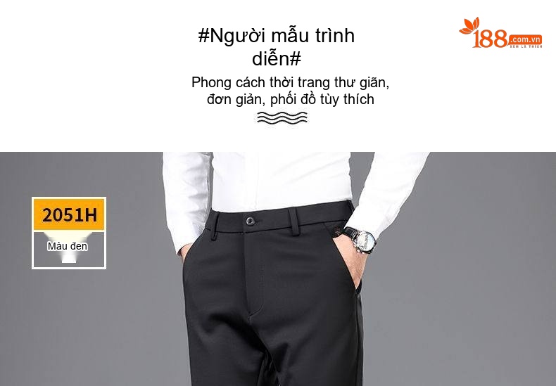 Quần Tây Nam Ống Đứng Lụa Tằm Cao Cấp Co Giãn Màu Đen, Xanh Navy chi tiết 20