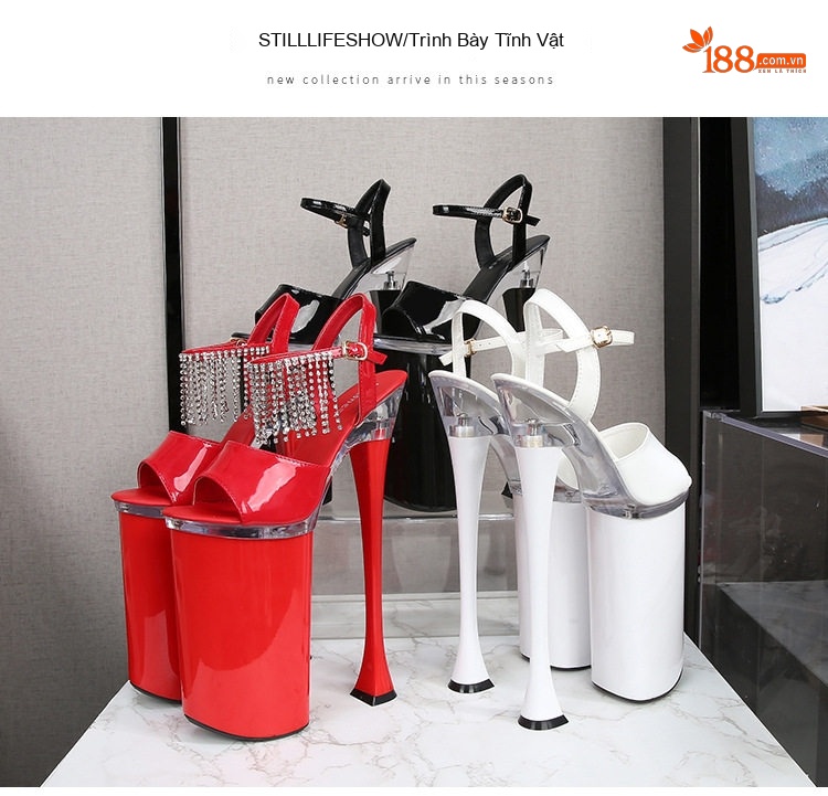 Dép Cao Gót Nữ Da Bóng Chiều Cao Đế Khoảng 26cm Màu Đen, Trắng, Đỏ chi tiết 21