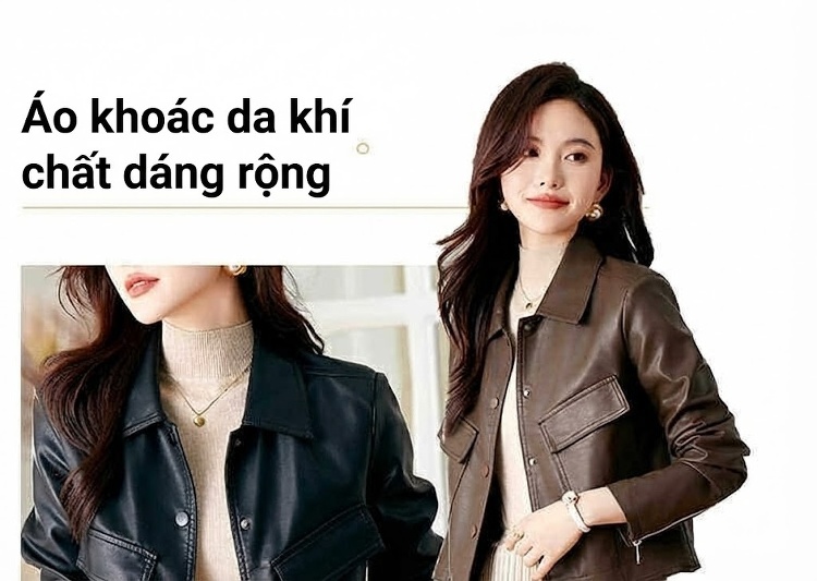 Áo Khoác Da Nữ Da Cừu Dáng Ngắn Thời Trang Thu Đông Màu Đen, Nâu chi tiết 2