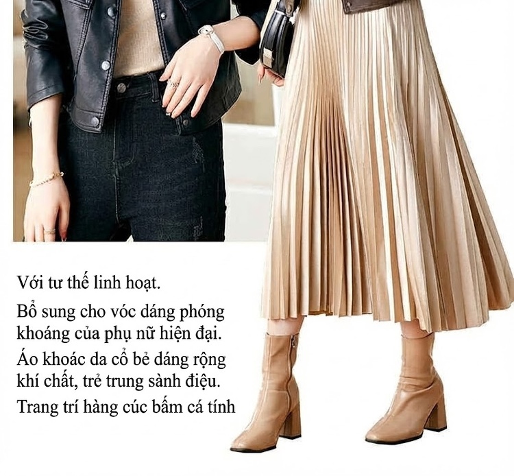 Áo Khoác Da Nữ Da Cừu Dáng Ngắn Thời Trang Thu Đông Màu Đen, Nâu chi tiết 3