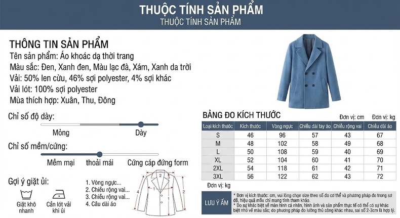 Áo Khoác Dạ Nam Trung Niên Dáng Dài Thu Đông Màu Xanh, Đen, Xám, Nâu chi tiết 6