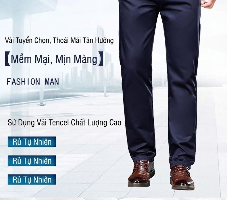 Quần Tây Nam Ống Đứng Vải Lyocell Co Giãn Thoải Mái Màu Đen, Xanh Navy chi tiết 1