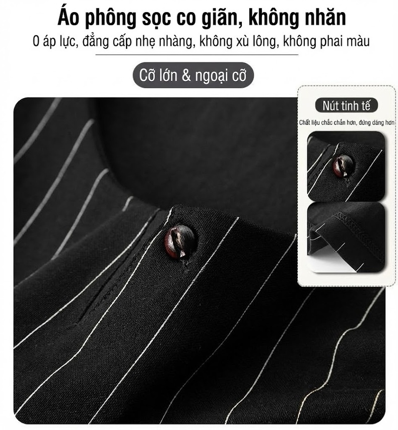 Áo Polo Nam Tay Ngắn Cổ Tròn Họa Tiết Kẻ Sọc Phong Cách Trung Quốc Màu Đen, Trắng, Be chi tiết 25